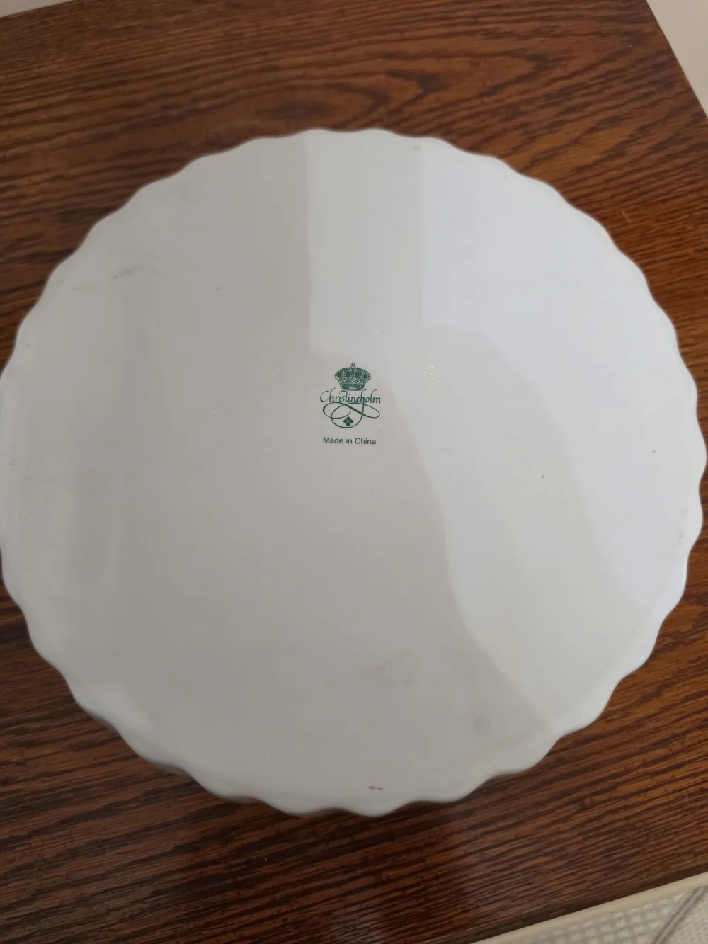 Vintage Pie Dish White Floral Scalloped Edge Serving Dish with Pink Rose Motif